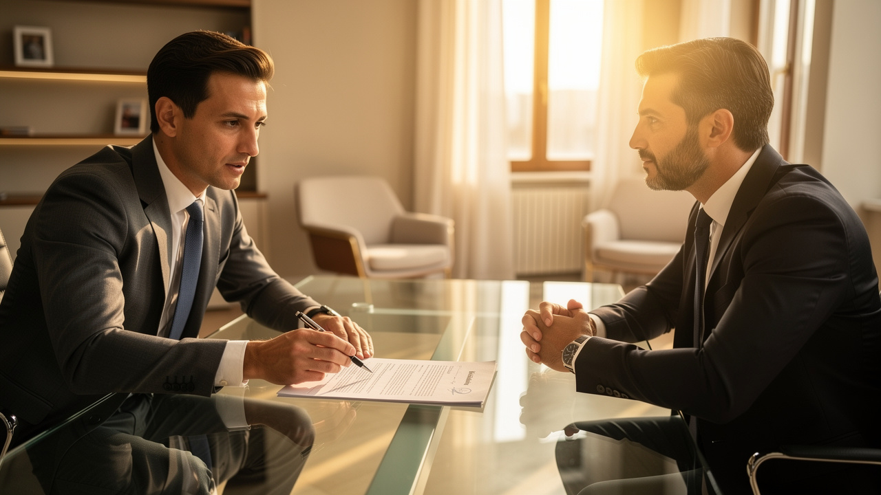 Consulenti che confrontano clausole contrattuali in ufficio
