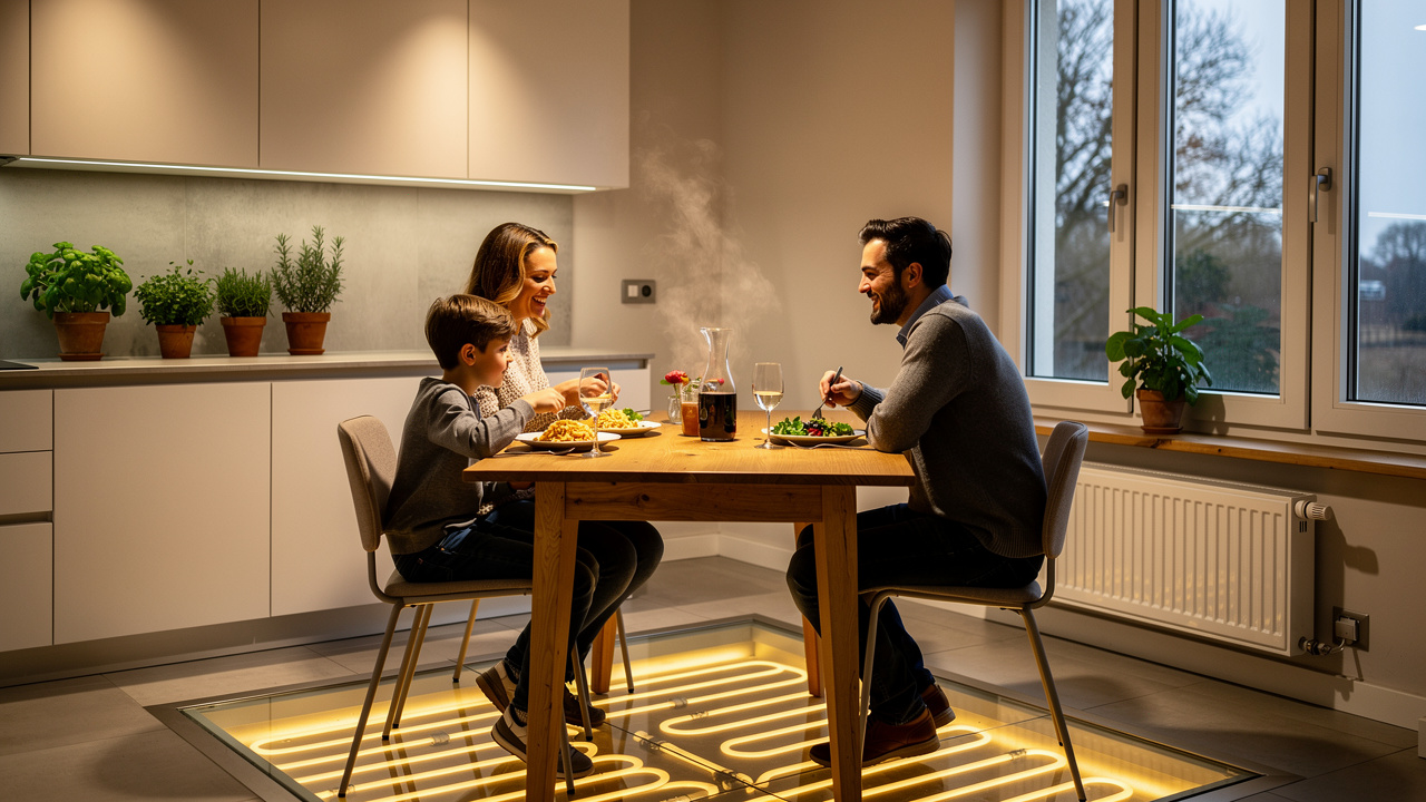 Famiglia italiana in casa efficiente con comfort termico elevato