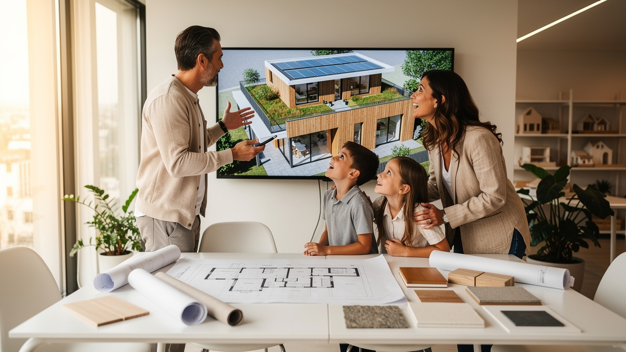 Famiglia e architetto progettano casa sostenibile con realtà virtuale