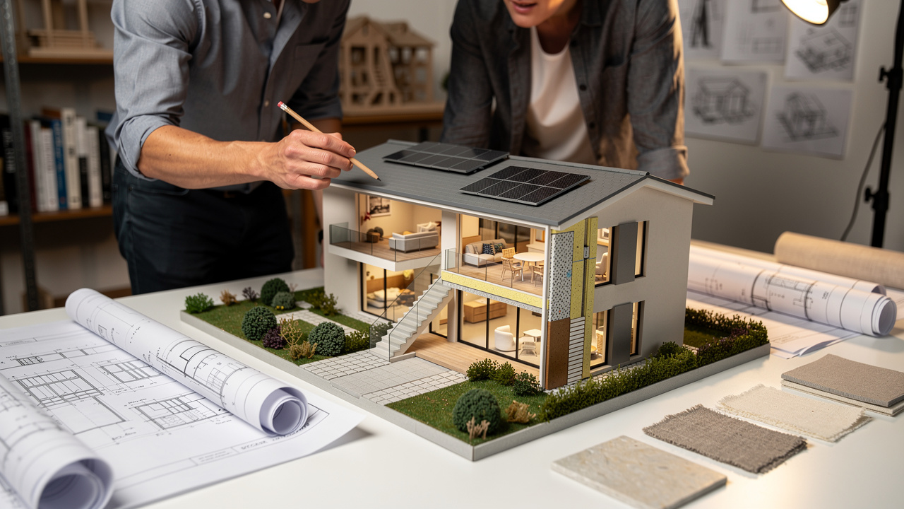 Architetto e cliente analizzano progetto residenziale NZEB in studio