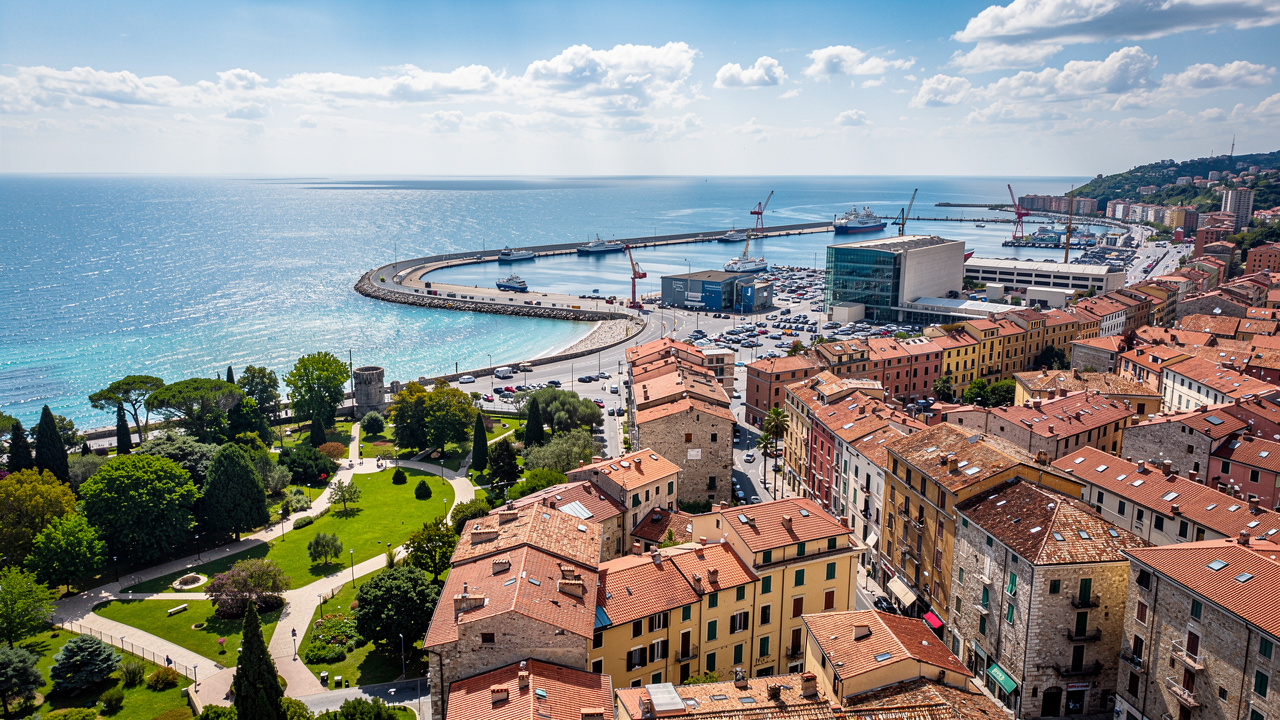 Panoramica aerea di Ancona con porto e quartieri residenziali