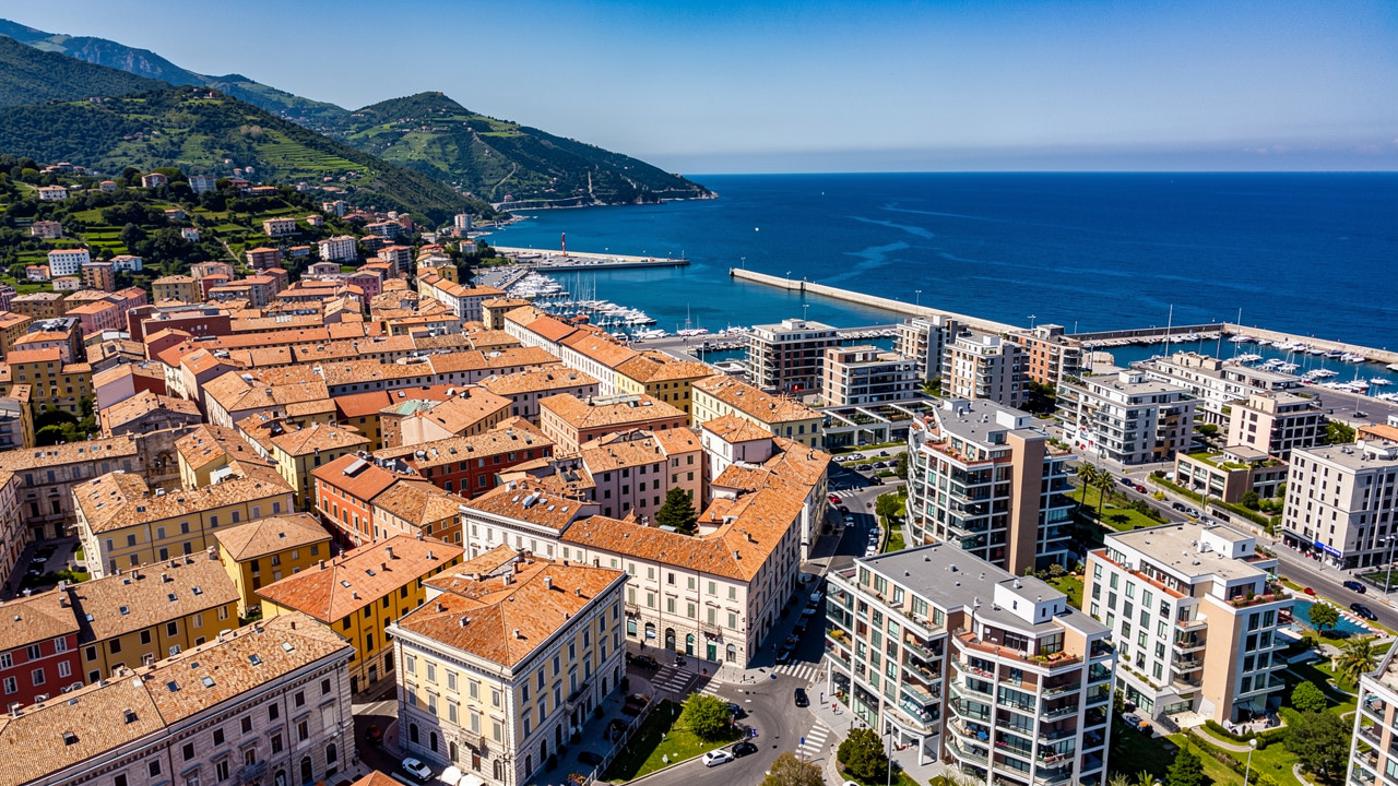 Veduta aerea di Ancona tra mare e Parco del Conero