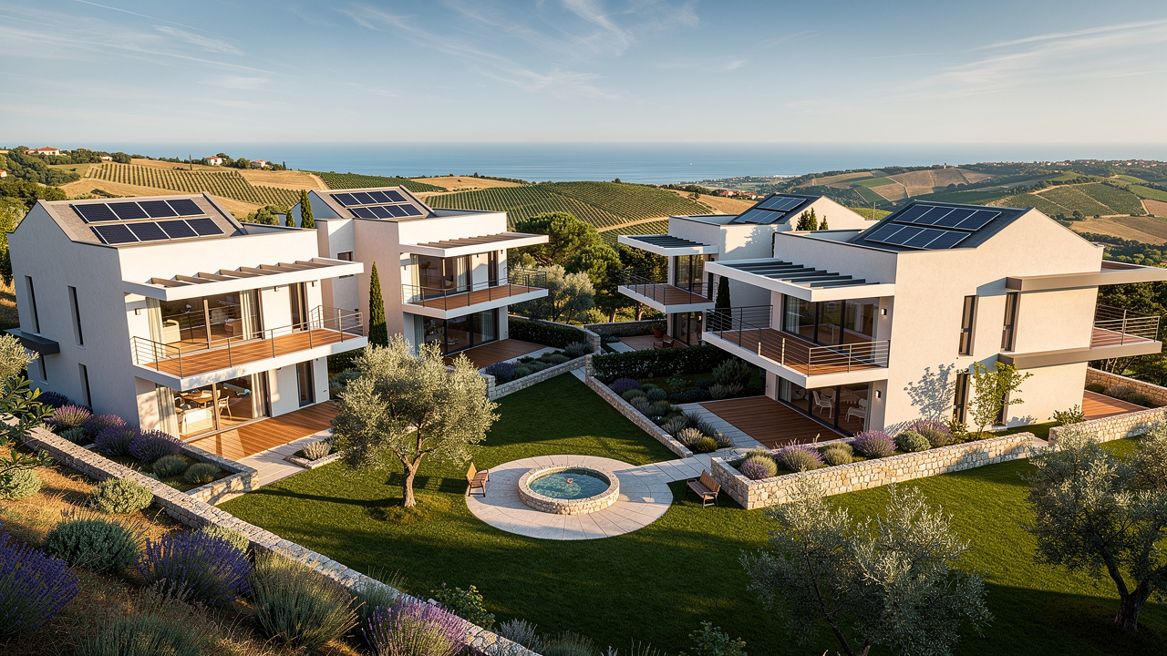 Complesso residenziale moderno e sostenibile nelle Marche con vista Adriatico