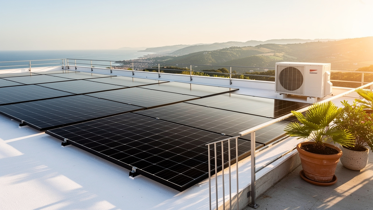 Pannelli fotovoltaici su nuova costruzione efficiente classe energetica nZEB