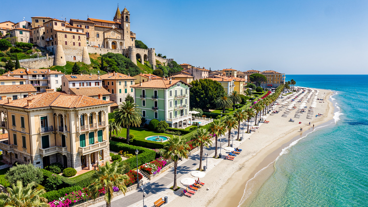 Grottammare con borgo medievale e lungomare adriatico nelle Marche