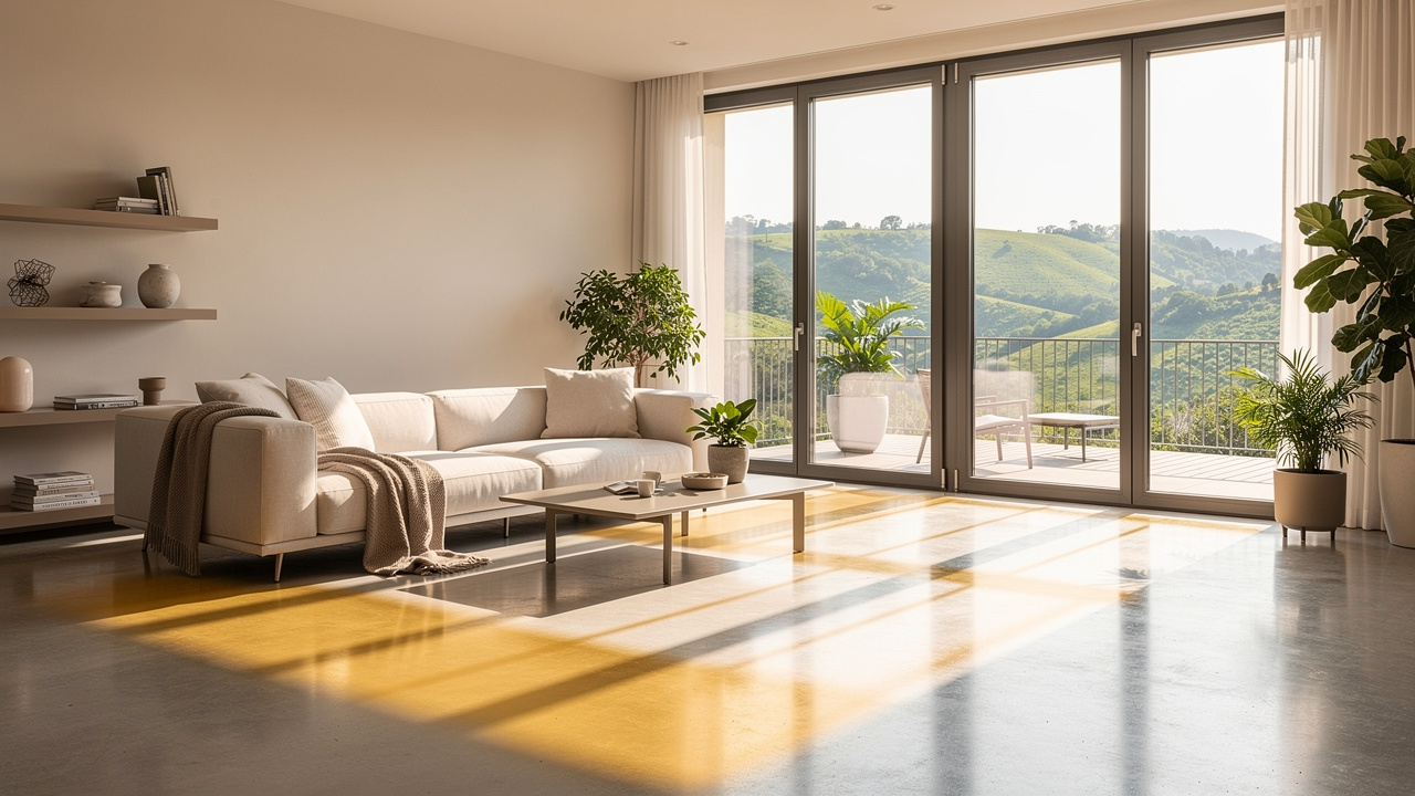 Interno luminoso casa efficiente con riscaldamento a pavimento
