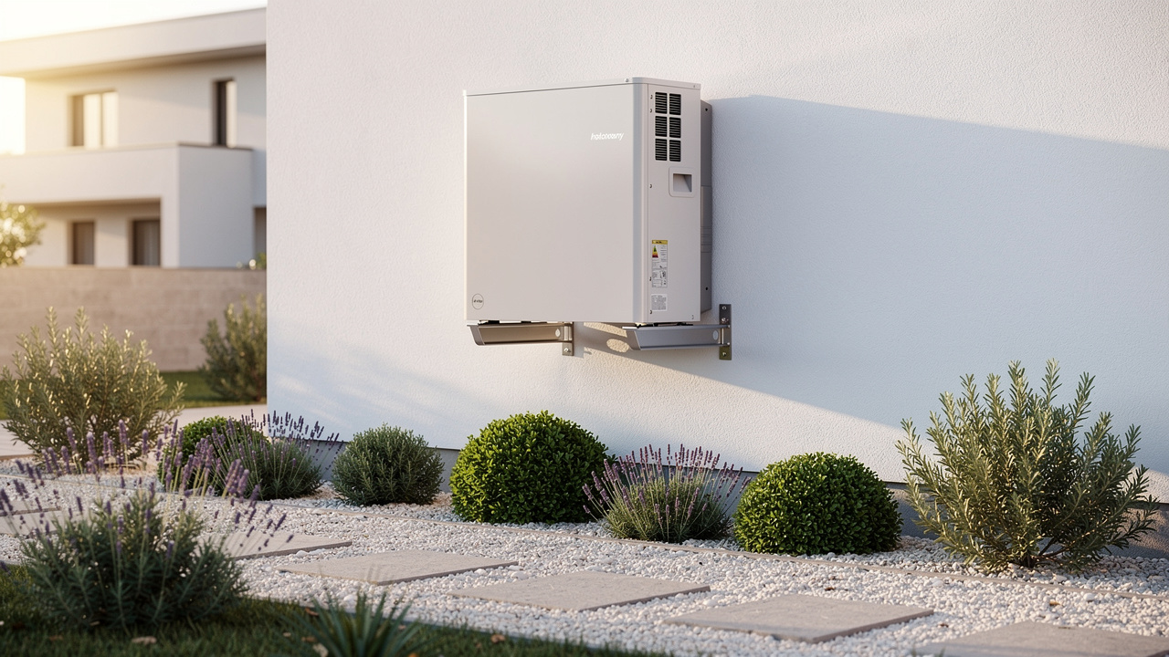 Pompa di calore moderna installata su parete esterna di abitazione italiana