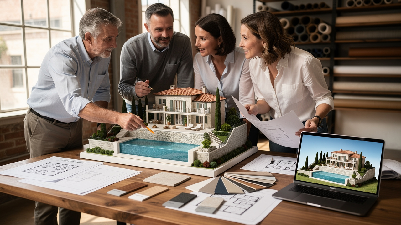 Progettazione personalizzata villa con piscina e realtà virtuale