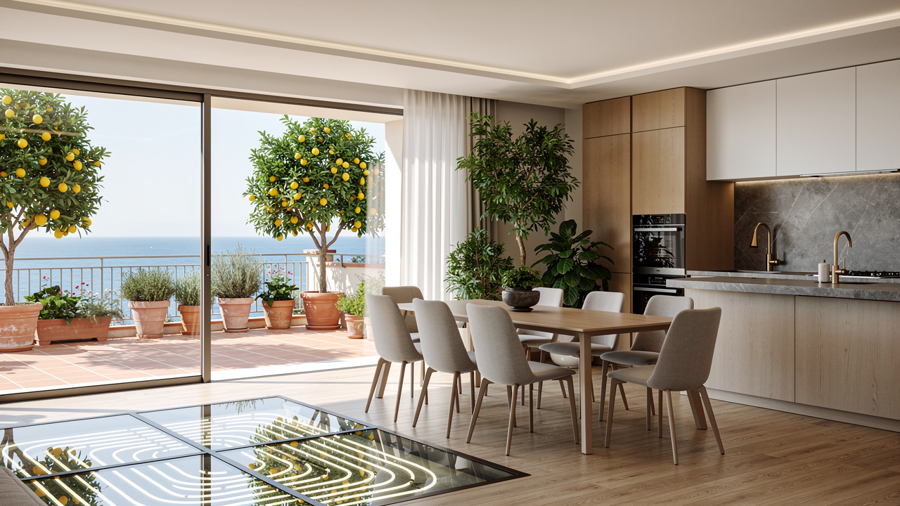 Interni moderni di un residence di qualità nelle Marche con vista mare