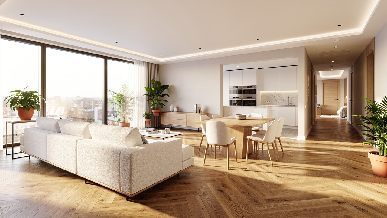 Interni spaziosi di un trilocale moderno con cucina